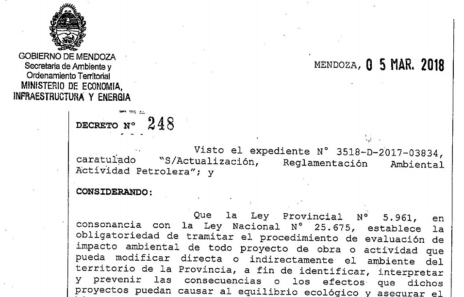 El Decreto 929 estableció el “Régimen de promoción de inversión para la explotación de hidrocarburos”.